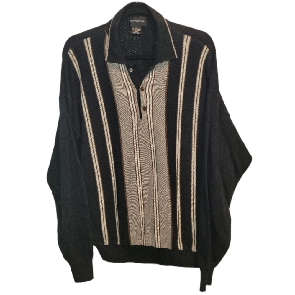 Y2K Conte di Milano Made in Italy Mens Wool Blend Sweater Large Stripe Wool